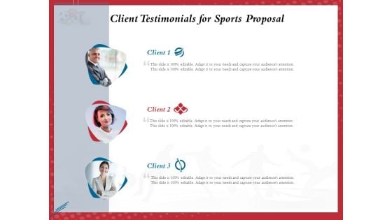 Athletics Sponsorship Client Testimonials For Sports Proposal Ppt PowerPoint Presentation Outline Ideas PDF