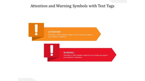 Attention And Warning Symbols With Text Tags Ppt PowerPoint Presentation Gallery Brochure PDF