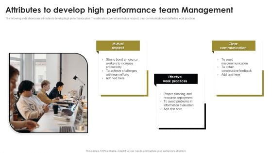 Attributes To Develop High Performance Team Management Graphics PDF