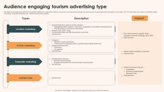 Audience Engaging Tourism Advertising Type Slides PDF