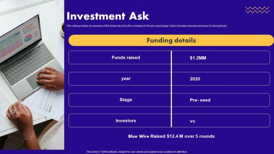 Audio Centric Firm Capital Raising Pitch Deck Investment Ask Diagrams PDF