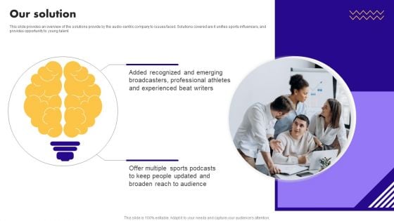 Audio Centric Firm Capital Raising Pitch Deck Our Solution Download PDF Audio Centric Firm Capital Raising Pitch Deck Our Solution Download PDF