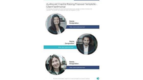 Audiocast Capital Raising Proposal Template Client Testimonial One Pager Sample Example Document Audiocast Capital Raising Proposal Template Client Testimonial One Pager Sample Example Document