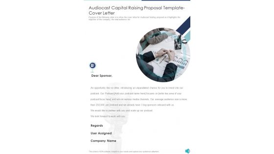 Audiocast Capital Raising Proposal Template Cover Letter One Pager Sample Example Document