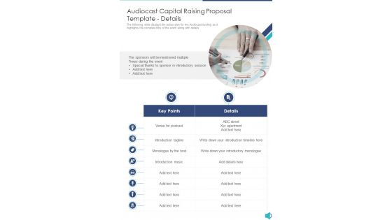 Audiocast Capital Raising Proposal Template Details One Pager Sample Example Document Audiocast Capital Raising Proposal Template Details One Pager Sample Example Document