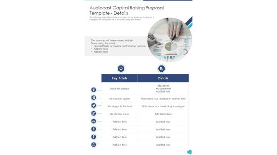 Audiocast Capital Raising Proposal Template Details One Pager Sample Example Document