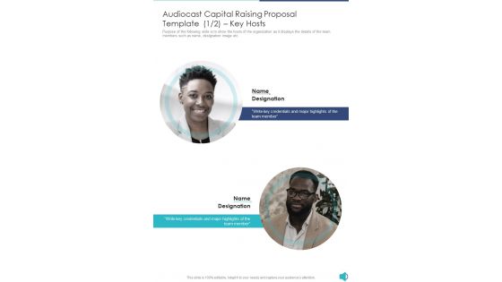 Audiocast Capital Raising Proposal Template Key Hosts One Pager Sample Example Document