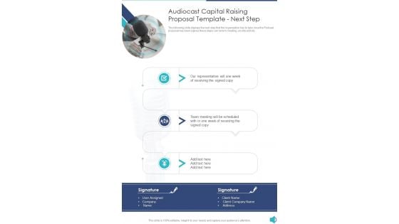 Audiocast Capital Raising Proposal Template Next Step One Pager Sample Example Document