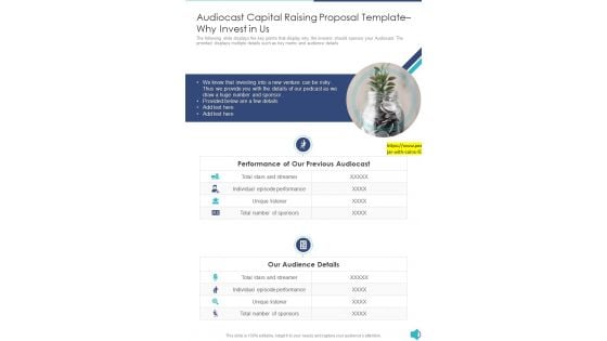 Audiocast Capital Raising Proposal Template Why Invest In Us One Pager Sample Example Document Audiocast Capital Raising Proposal Template Why Invest In Us One Pager Sample Example Document