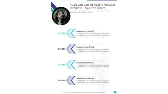 Audiocast Capital Raising Proposal Template Your Investment One Pager Sample Example Document