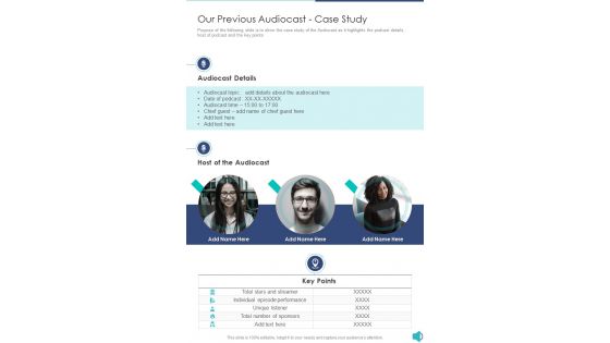 Audiocast Capital Raising Template Our Previous Audiocast Case Study One Pager Sample Example Document