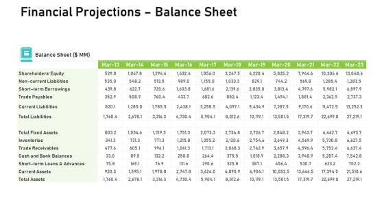 Audit For Financial Investment Financial Projections Balance Sheet Portrait PDF