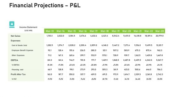 Audit For Financial Investment Financial Projections P And L Designs PDF