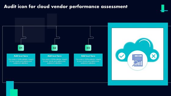 Audit Icon For Cloud Vendor Performance Assessment Ppt Infographics Graphic Tips PDF
