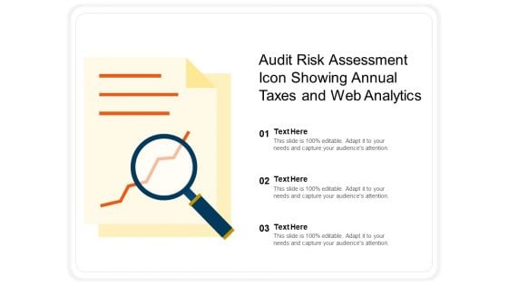 Audit Risk Assessment Icon Showing Annual Taxes And Web Analytics Ppt PowerPoint Presentation Slides Model PDF