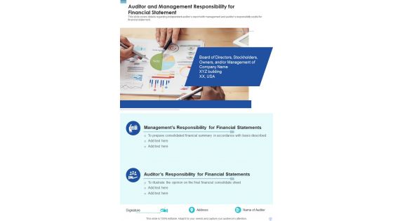Auditor And Management Responsibility For Financial Statement Template 240 One Pager Documents