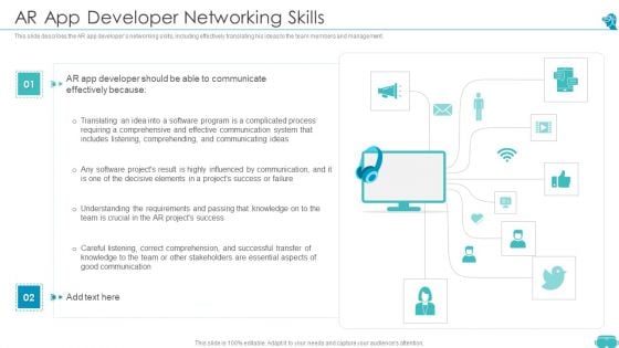 Augmented And Virtual Reality Technologies AR App Developer Networking Skills Background PDF