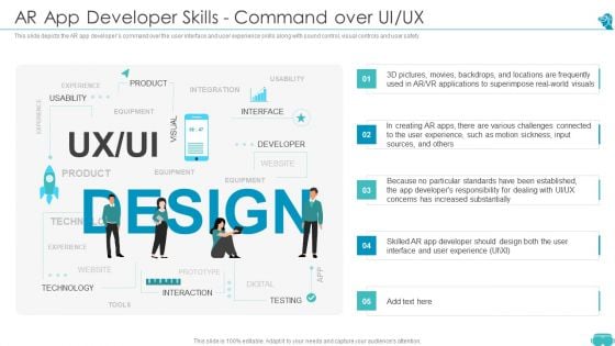 Augmented And Virtual Reality Technologies AR App Developer Skills Command Over UI UX Professional PDF Augmented And Virtual Reality Technologies AR App Developer Skills Command Over UI UX Professional PDF