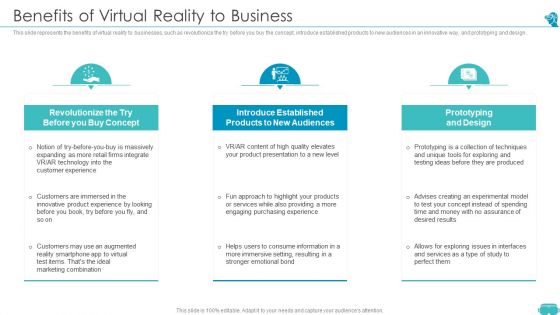 Augmented And Virtual Reality Technologies Benefits Of Virtual Reality To Business Diagrams PDF