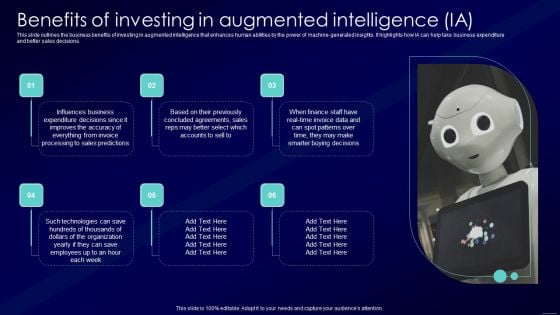 Augmented Intelligence Tools And Applications IT Benefits Of Investing In Augmented Intelligence LA Mockup PDF