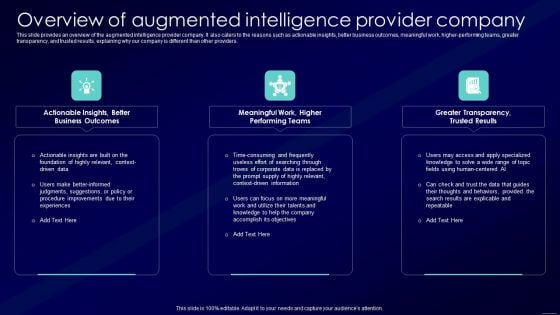 Augmented Intelligence Tools And Applications IT Overview Of Augmented Intelligence Provider Company Guidelines PDF