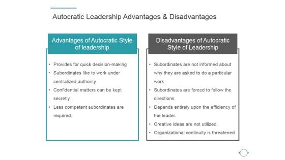 Autocratic Leadership Advantages And Disadvantages Ppt PowerPoint Presentation Images