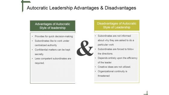 Autocratic Leadership Advantages And Disadvantages Ppt PowerPoint Presentation Layouts