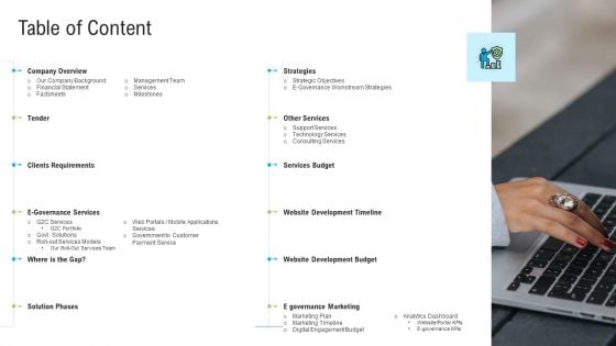 Automated Government Procedures Table Of Content Ppt Model PDF