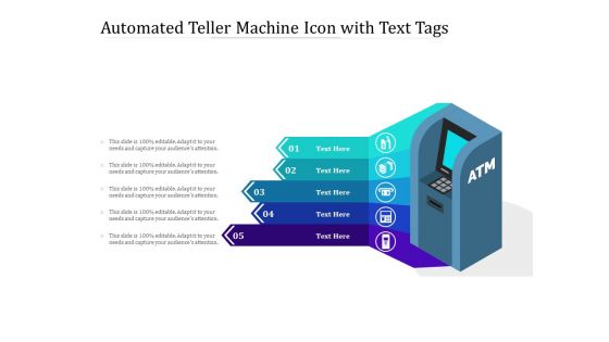 Automated Teller Machine Icon With Text Tags Ppt PowerPoint Presentation File Influencers PDF