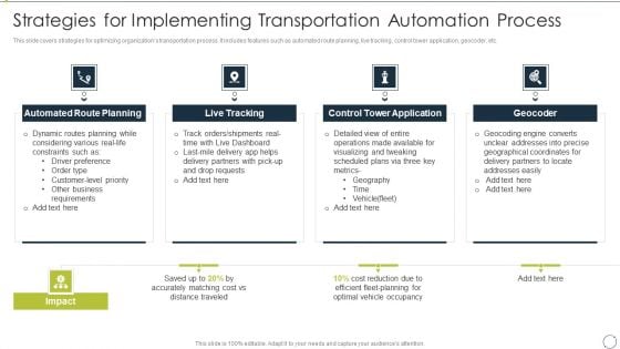 Automating Supply Chain Strategies For Implementing Transportation Automation Process Information PDF