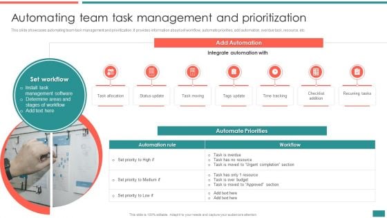 Automating Team Task Management And Building Efficient Workplace Performance Icons PDF
