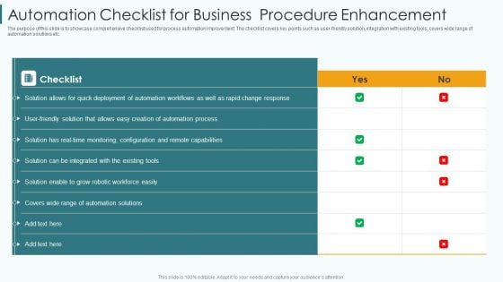 Automation Checklist For Business Procedure Enhancement Mockup PDF