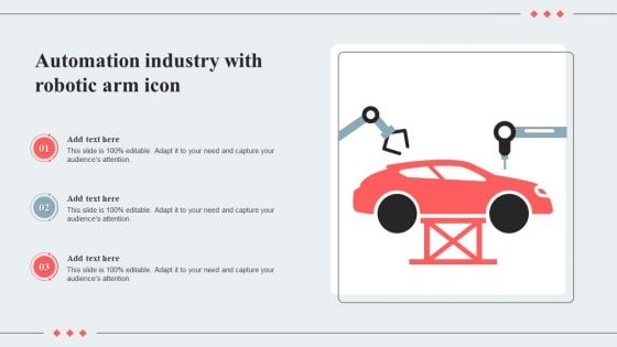 Automation Industry With Robotic Arm Icon Ppt Inspiration Outline PDF