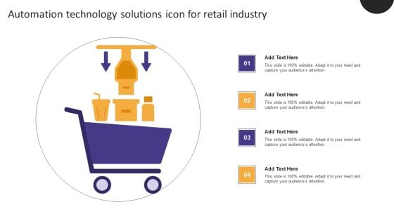 Automation Technology Solutions Icon For Retail Industry Diagrams PDF
