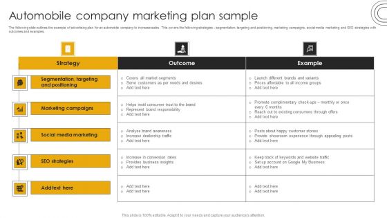 Automobile Company Marketing Plan Sample Inspiration PDF