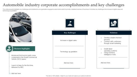 Automobile Industry Corporate Accomplishments And Key Challenges Rules PDF