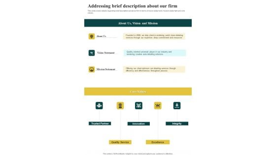 Automobile Repair And Maintenance Addressing Brief Description One Pager Sample Example Document Automobile Repair And Maintenance Addressing Brief Description One Pager Sample Example Document