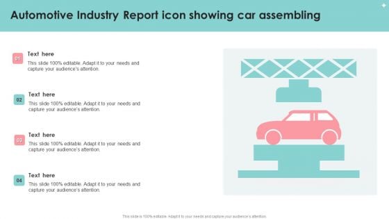 Automotive Industry Report Icon Showing Car Assembling Graphics PDF