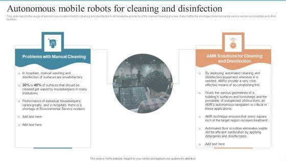 Autonomous Mobile Robots For Cleaning And Disinfection Ppt PowerPoint Presentation File Background Images PDF Autonomous Mobile Robots For Cleaning And Disinfection Ppt PowerPoint Presentation File Background Images PDF