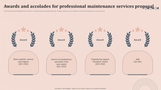Awards And Accolades For Professional Maintenance Services Proposal Formats PDF Awards And Accolades For Professional Maintenance Services Proposal Formats PDF