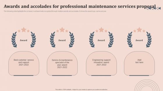 Awards And Accolades For Professional Maintenance Services Proposal Formats PDF