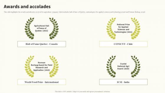 Awards And Accolades Global Food Products Company Profile Background PDF Awards And Accolades Global Food Products Company Profile Background PDF