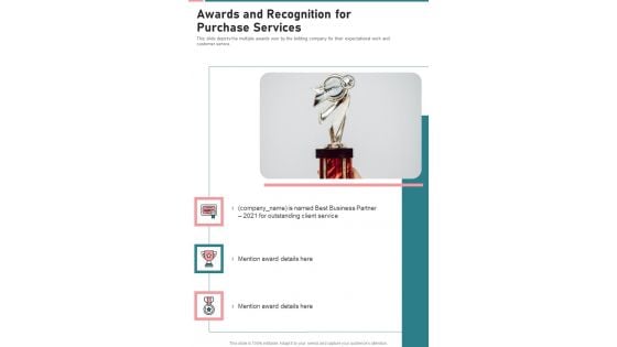 Awards And Recognition For Purchase Services One Pager Sample Example Document