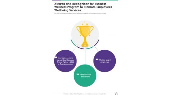 Awards And Recognition Wellness Program To Promote Employees One Pager Sample Example Document Awards And Recognition Wellness Program To Promote Employees One Pager Sample Example Document