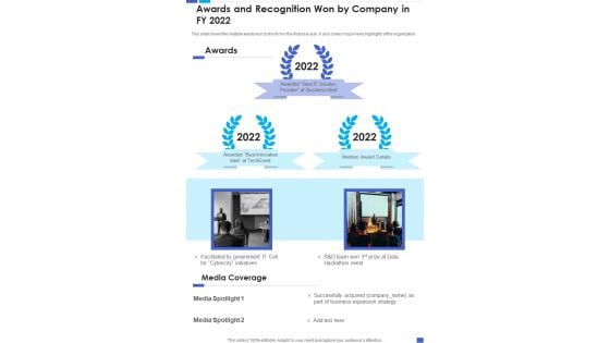 Awards And Recognition Won By Company In FY 2022 One Pager Documents Awards And Recognition Won By Company In FY 2022 One Pager Documents