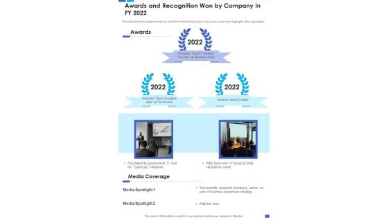 Awards And Recognition Won By Company In FY 2022 One Pager Documents