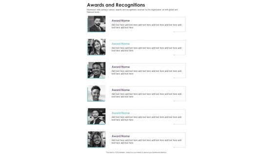 Awards And Recognitions One Pager Documents