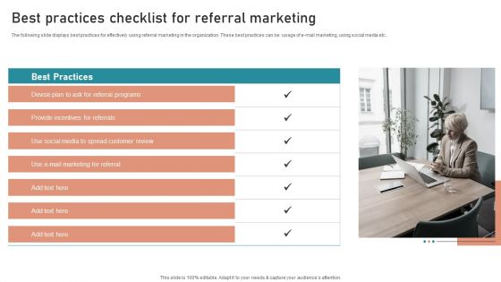 B2B And B2C Startups Marketing Mix Strategies Best Practices Checklist For Referral Marketing Template PDF