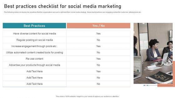 B2B And B2C Startups Marketing Mix Strategies Best Practices Checklist For Social Media Marketing Topics PDF