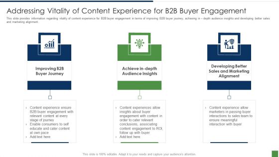 B2B Lead Generation Plan Addressing Vitality Of Content Experience For B2b Buyer Engagement Summary PDF